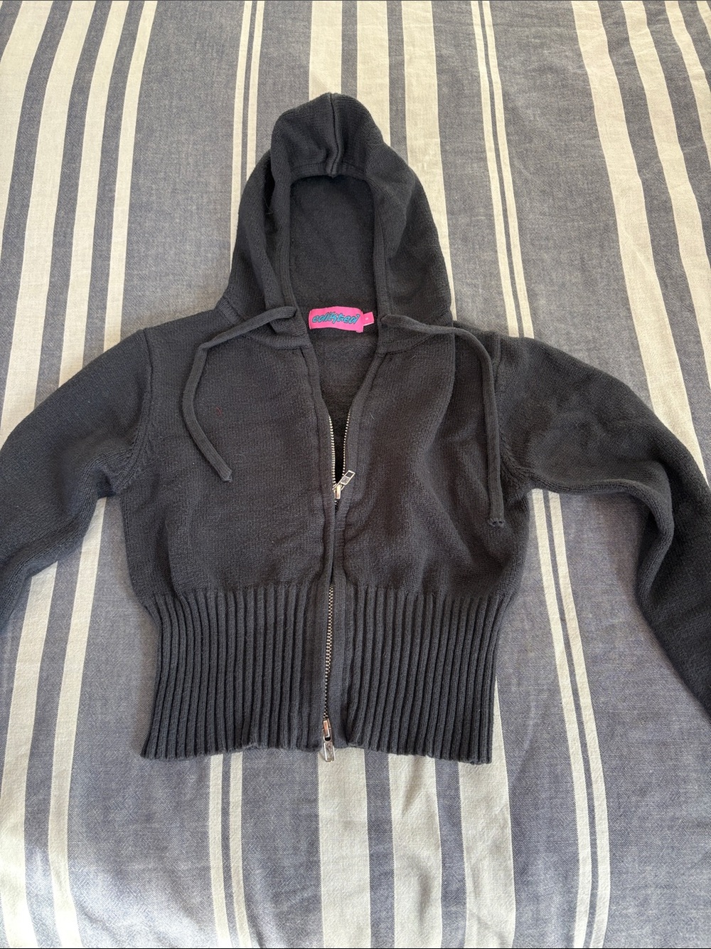 Edikted Black Hooded Zip-Up Cardigan